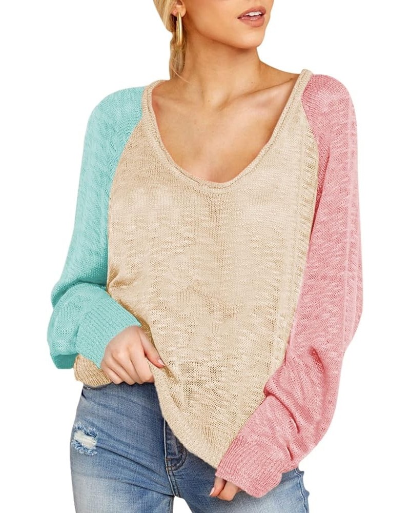 Women's Scoop Neck Long Sleeve Star Pullover Sweater Tunic Tops Colorblock-apricot $14.81 Sweaters