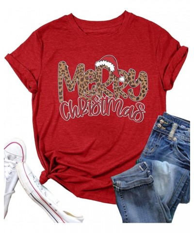 Christmas Tree Shirt for Women Merry Christmas Printed T-Shirts Short Sleeve Holiday Tee Xmas Gift Tops E Red $11.20 T-Shirts