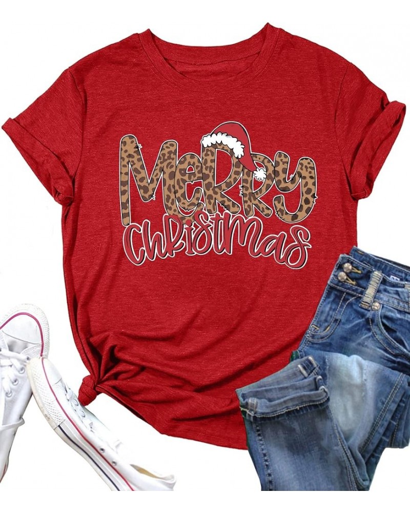 Christmas Tree Shirt for Women Merry Christmas Printed T-Shirts Short Sleeve Holiday Tee Xmas Gift Tops E Red $11.20 T-Shirts