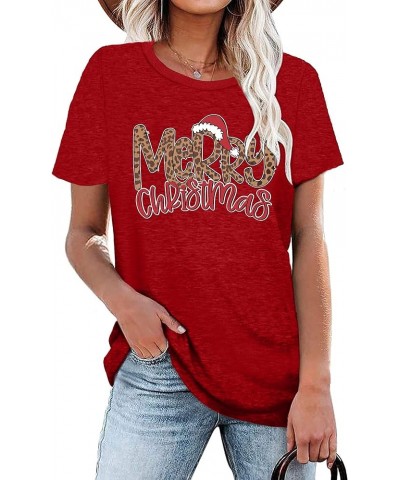 Christmas Tree Shirt for Women Merry Christmas Printed T-Shirts Short Sleeve Holiday Tee Xmas Gift Tops E Red $11.20 T-Shirts