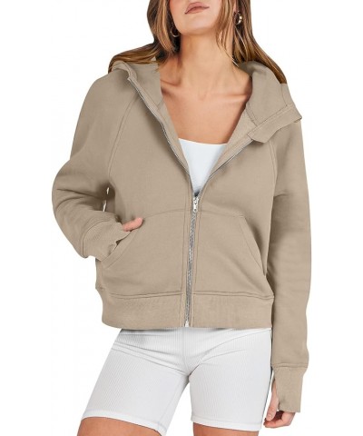 Women Hoodies Fleece Lined Full Zipper Sweatshirts Long Sleeve Crop Tops Clothes Sweater Thumb Hole Camel $20.39 Hoodies & Sw...