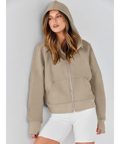 Women Hoodies Fleece Lined Full Zipper Sweatshirts Long Sleeve Crop Tops Clothes Sweater Thumb Hole Camel $20.39 Hoodies & Sw...