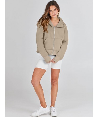 Women Hoodies Fleece Lined Full Zipper Sweatshirts Long Sleeve Crop Tops Clothes Sweater Thumb Hole Camel $20.39 Hoodies & Sw...