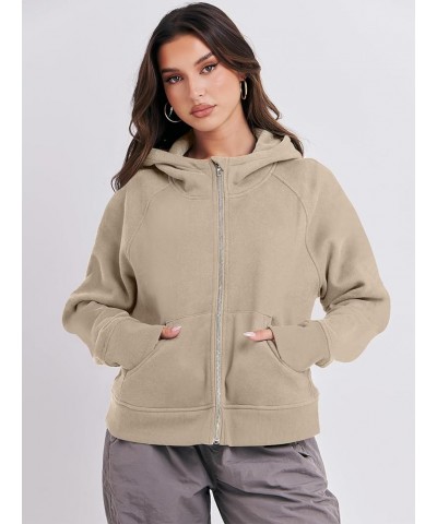 Women Hoodies Fleece Lined Full Zipper Sweatshirts Long Sleeve Crop Tops Clothes Sweater Thumb Hole Camel $20.39 Hoodies & Sw...