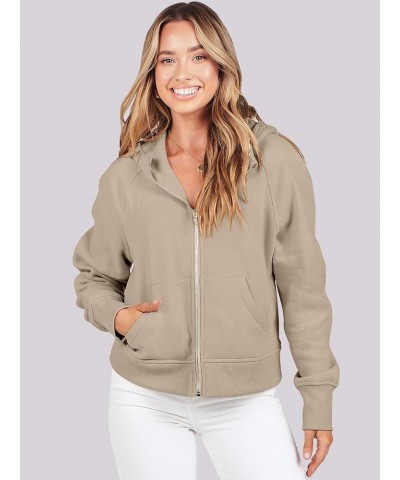 Women Hoodies Fleece Lined Full Zipper Sweatshirts Long Sleeve Crop Tops Clothes Sweater Thumb Hole Camel $20.39 Hoodies & Sw...