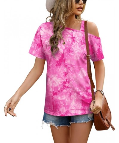 Women's Short Sleeve Tunic Tops Casual Summer Cold Shoulder Blouse Shirts C7 Tie Dye Rose Red $14.49 Tops