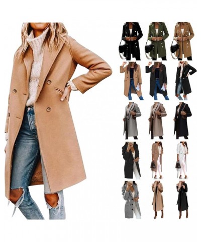 Women's Winter Wool Coat Jackets Elegant Notched Collar Double Breasted Over Coat Midi Peacoat Trench Coats Outwear G-khaki $...