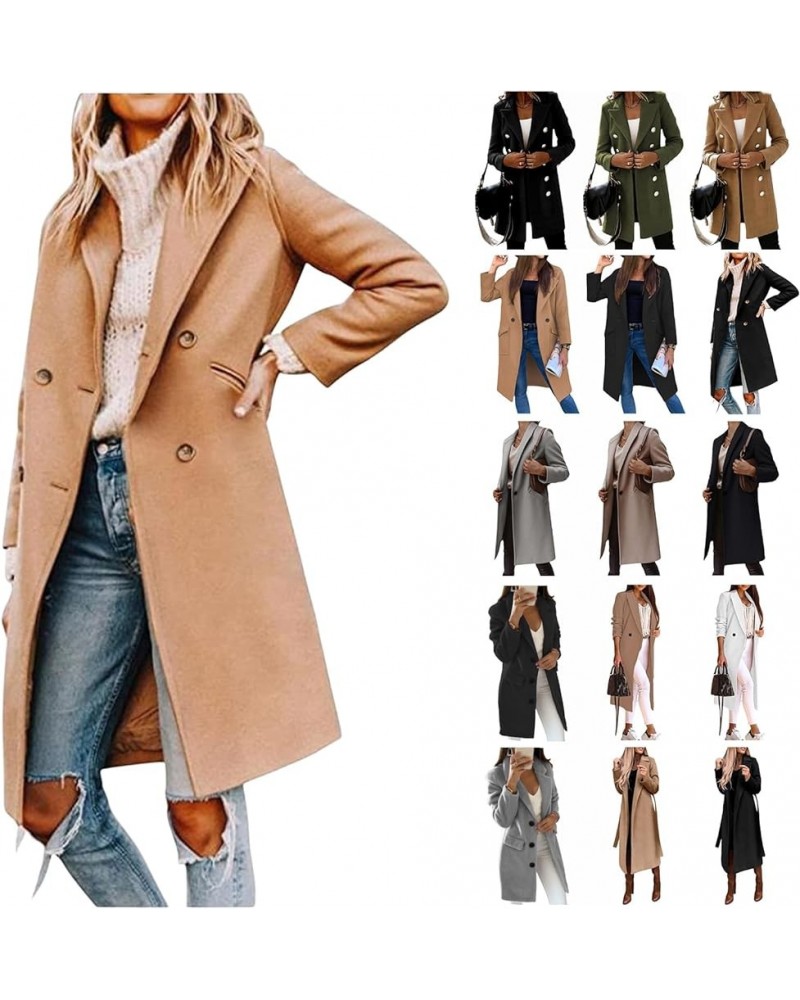 Women's Winter Wool Coat Jackets Elegant Notched Collar Double Breasted Over Coat Midi Peacoat Trench Coats Outwear G-khaki $...