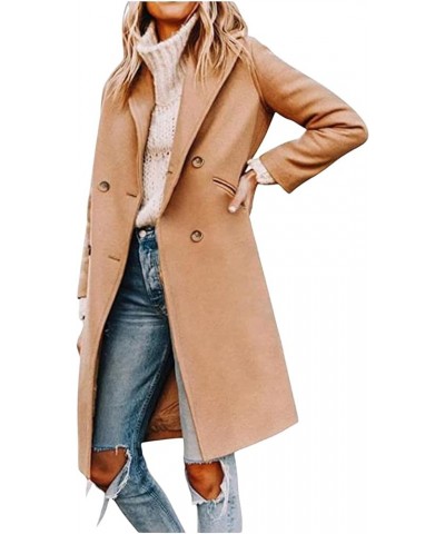 Women's Winter Wool Coat Jackets Elegant Notched Collar Double Breasted Over Coat Midi Peacoat Trench Coats Outwear G-khaki $...