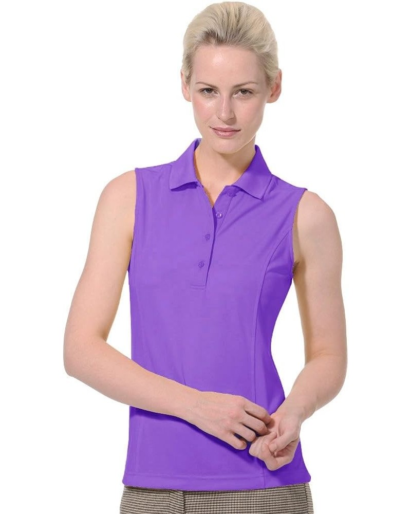 Women's Pique Solid Sleeveless Polo Shirt 2064 Royal Lilac $10.54 Shirts