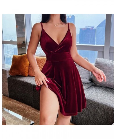 Women's Maxi Summer Dresses Cocktail Beach Evening Party Sexy Low Cut V Neck Mini Gowns Dress Cute Dresses Wine $9.73 Dresses