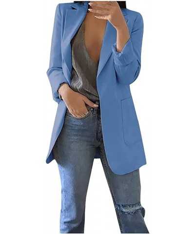 Solid Blazers for Women Business Casual 2023 Fall Long Sleeve Work Office Jacket Blazer Plus Size Open Front Cardigan A1-blue...