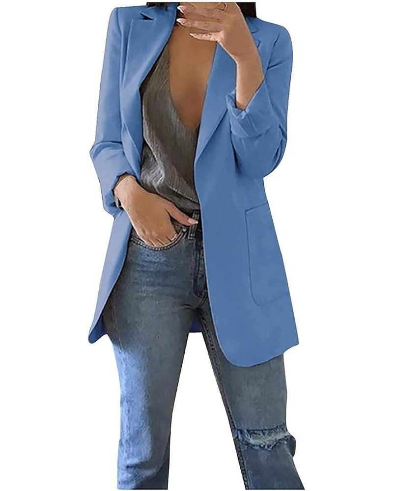 Solid Blazers for Women Business Casual 2023 Fall Long Sleeve Work Office Jacket Blazer Plus Size Open Front Cardigan A1-blue...