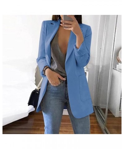 Solid Blazers for Women Business Casual 2023 Fall Long Sleeve Work Office Jacket Blazer Plus Size Open Front Cardigan A1-blue...