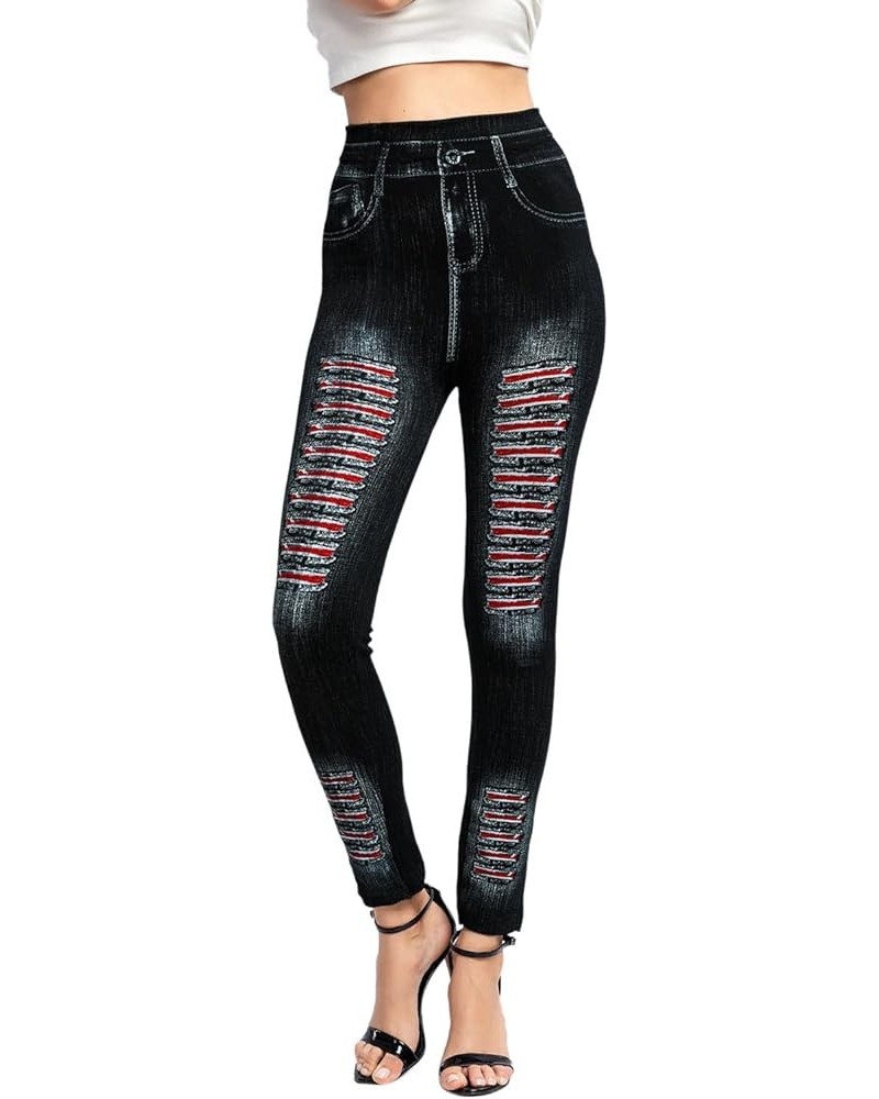 Skinny Pants Womens Denim Long Floral Flowers Print Jegging Black-1 $6.75 Jeans