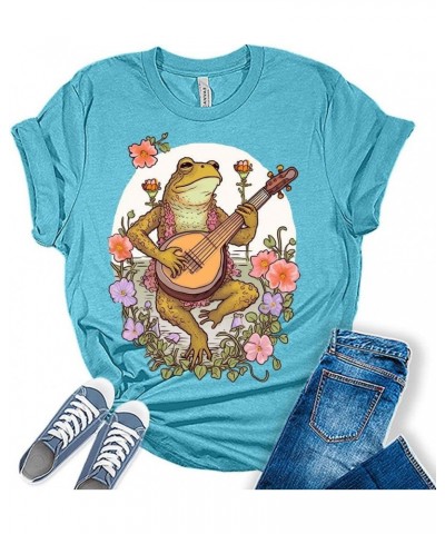 Mushroom Shirts Toad Cottagecore Tshirts Aesthetic Casual Bella Frog Graphic Tees for Women Frog 4 - Heather Aqua $11.98 T-Sh...