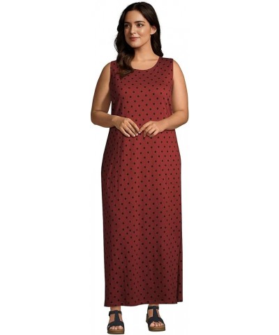 Women's Cotton Jersey Sleeveless Swim Cover-up Maxi Dress Burgundy Red/Black Polka Dot $21.58 Swimsuits