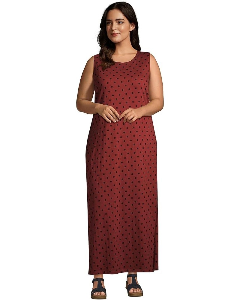 Women's Cotton Jersey Sleeveless Swim Cover-up Maxi Dress Burgundy Red/Black Polka Dot $21.58 Swimsuits