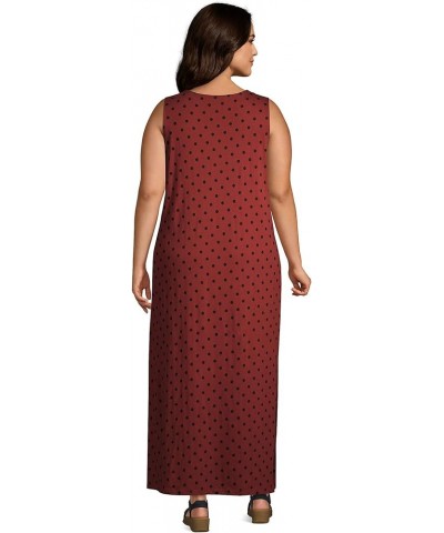 Women's Cotton Jersey Sleeveless Swim Cover-up Maxi Dress Burgundy Red/Black Polka Dot $21.58 Swimsuits