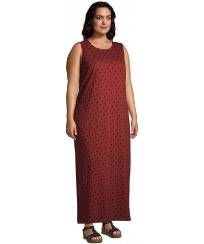 Women's Cotton Jersey Sleeveless Swim Cover-up Maxi Dress Burgundy Red/Black Polka Dot $21.58 Swimsuits