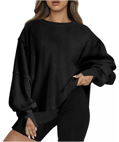 Womens Oversized Sweatshirt Hoodies Fleece Crew Neck Half Zip Pullover Long Sleeve Sweaters Casual 2024 Outfits 06-black $5.2...