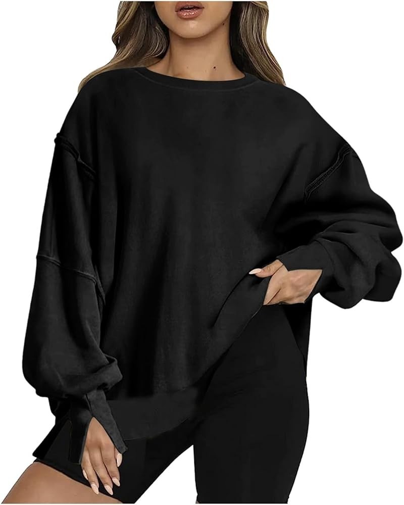 Womens Oversized Sweatshirt Hoodies Fleece Crew Neck Half Zip Pullover Long Sleeve Sweaters Casual 2024 Outfits 06-black $5.2...