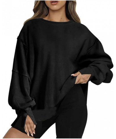 Womens Oversized Sweatshirt Hoodies Fleece Crew Neck Half Zip Pullover Long Sleeve Sweaters Casual 2024 Outfits 06-black $5.2...