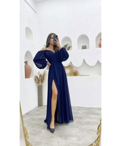 Off Shoulder Bridesmaid Dresses Long Sleeve Spaghetti Straps Empire Waist with Split Formal Wedding Guest Gown Peacock $27.00...