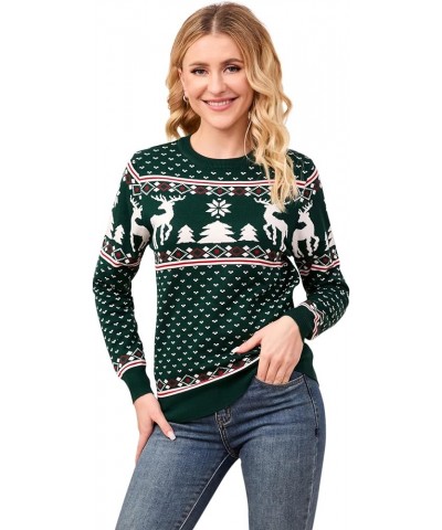 Family Christmas Sweater Crew Neck Reindeer Snowflakes Knitted Pullover for Women/Men/Kids Women B_women_green $8.00 Sweaters