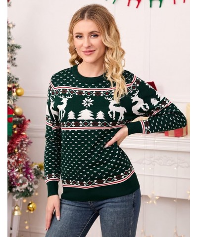 Family Christmas Sweater Crew Neck Reindeer Snowflakes Knitted Pullover for Women/Men/Kids Women B_women_green $8.00 Sweaters