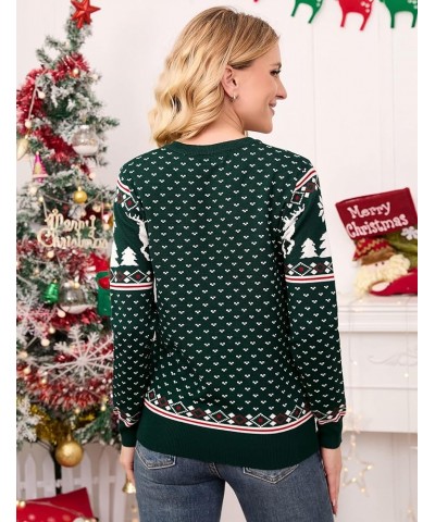 Family Christmas Sweater Crew Neck Reindeer Snowflakes Knitted Pullover for Women/Men/Kids Women B_women_green $8.00 Sweaters