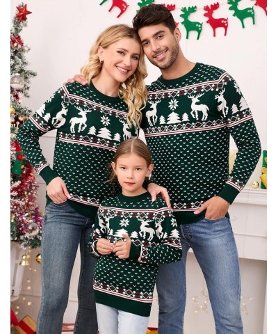 Family Christmas Sweater Crew Neck Reindeer Snowflakes Knitted Pullover for Women/Men/Kids Women B_women_green $8.00 Sweaters