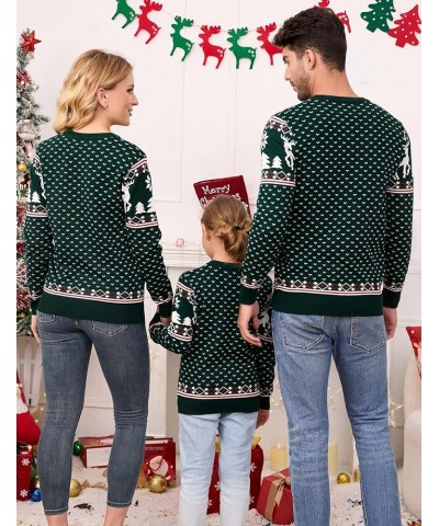 Family Christmas Sweater Crew Neck Reindeer Snowflakes Knitted Pullover for Women/Men/Kids Women B_women_green $8.00 Sweaters