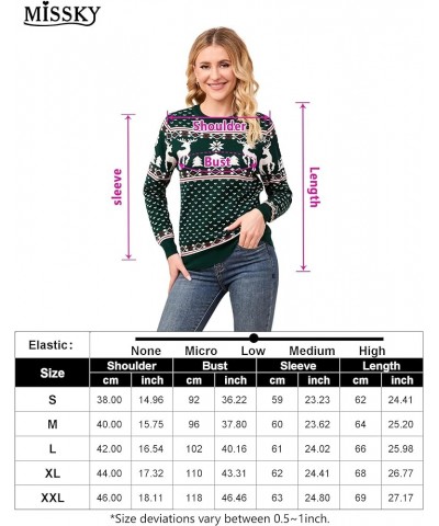 Family Christmas Sweater Crew Neck Reindeer Snowflakes Knitted Pullover for Women/Men/Kids Women B_women_green $8.00 Sweaters