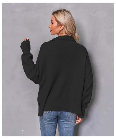 Women's 1/4 Zipper Long Sleeve Sweater Oversized Slouchy Drop Shoulder Pullover Tunic Sweater Loose Top with Slit Black $26.5...