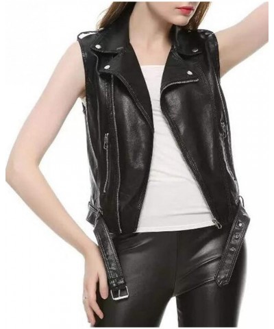 Womens Motorcycle Biker Faux Leather Sleeveless Vest Jacket Slant Zip with Pockets Pink $23.19 Coats