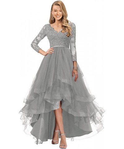 Prom Dress with Sleeves Wedding Guest Dresses for Women Tulle Bridesmaid Dresses Hi-Lo Formal Dresses Grey $34.84 Dresses