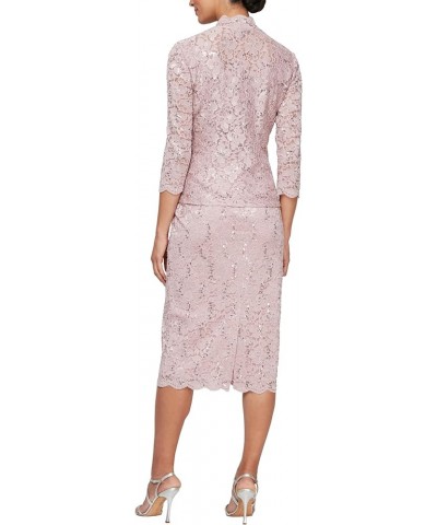 Women's Tea Length Sequin Lace Dress with Illusion Sleeve Jacket Blush $67.76 Dresses