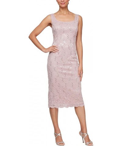 Women's Tea Length Sequin Lace Dress with Illusion Sleeve Jacket Blush $67.76 Dresses