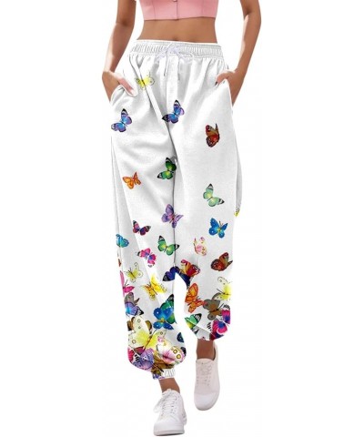 Womens Drawstring Cinch Bottom Butterfly Print Sports Color Block Casual Sporty Workout Trousers Sweatpants Comfy A_white $16...