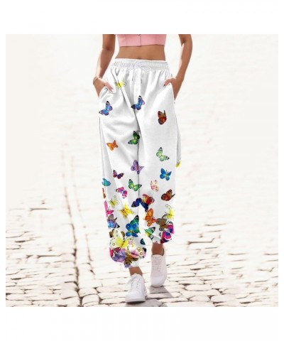 Womens Drawstring Cinch Bottom Butterfly Print Sports Color Block Casual Sporty Workout Trousers Sweatpants Comfy A_white $16...