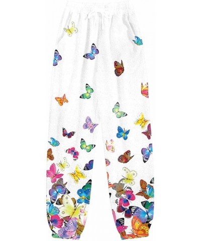 Womens Drawstring Cinch Bottom Butterfly Print Sports Color Block Casual Sporty Workout Trousers Sweatpants Comfy A_white $16...