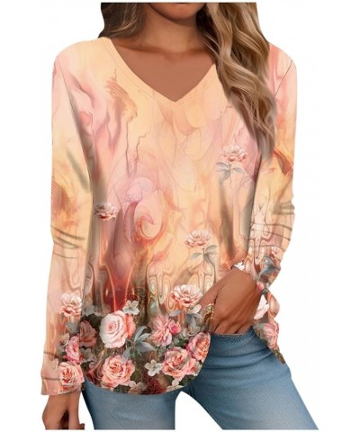 Womens Vneck Long Sleeve Tunic Tops 2023 Autumn Fashion Graphic Tops Shirts Dressy Casual Sweatshirt Blouses S81-light Pink $...