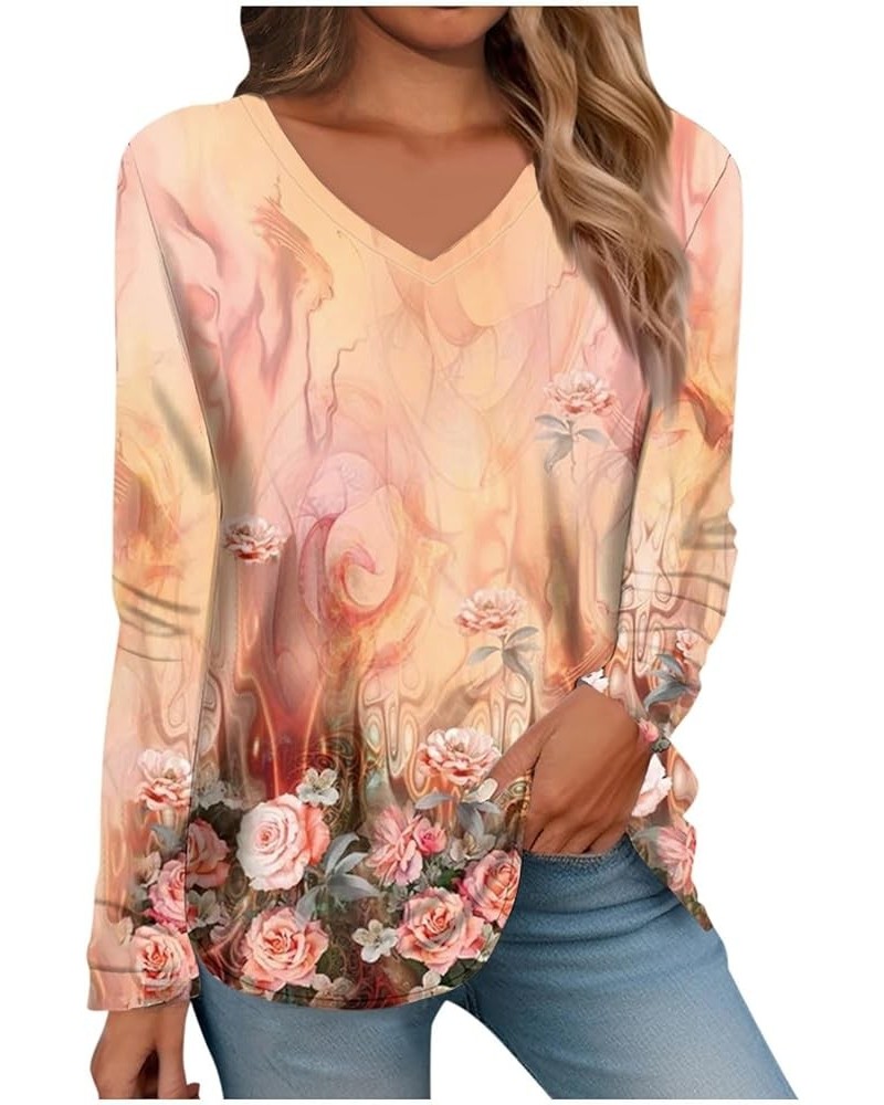 Womens Vneck Long Sleeve Tunic Tops 2023 Autumn Fashion Graphic Tops Shirts Dressy Casual Sweatshirt Blouses S81-light Pink $...