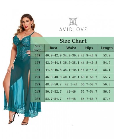 Plus Size Lingerie For Women Babydoll Sexy Mesh Maxi Nightdress Strappy Exotic Sleepwear Side Slits Blue Green $10.21 Lingerie