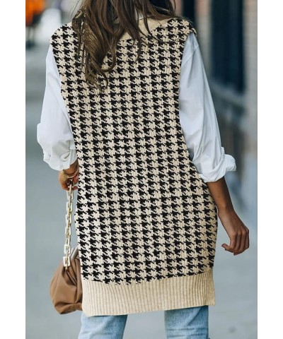 Women V Neck Sweater Vest Tops Oversized Sleeveless Tunic Pullover Knitted Tops Houndstooth Apricot $15.40 Sweaters