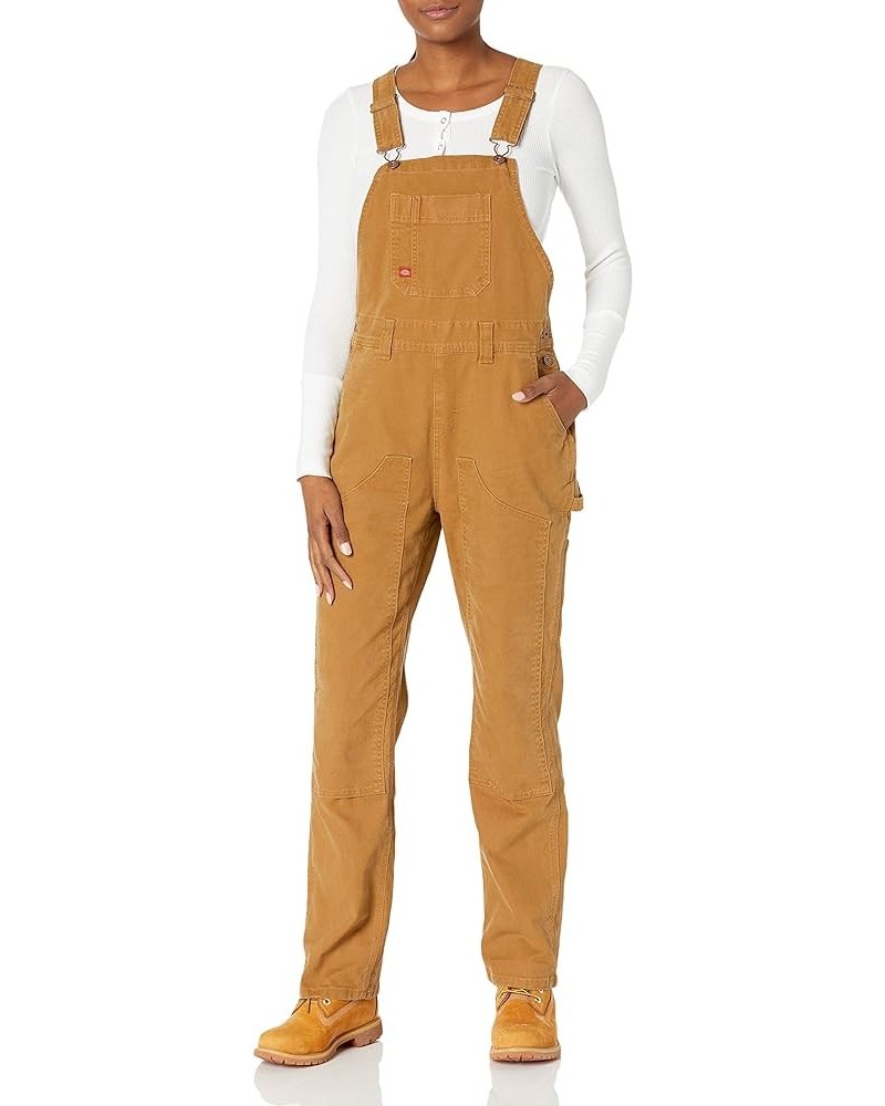 womens Denim Double Front Bib Overalls Rinsed Brown Duck $27.36 Overalls