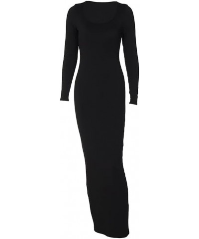 Women's Long Sleeve Square Neck Bodycon Maxi Long Dress Casual Bodycon Long Dress A-black $19.00 Dresses