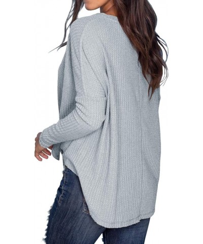 Women's Waffle Knit Tunic Blouse Tie Knot Henley Tops Loose Fitting Bat Wing Plain Shirts Grey $12.71 Tops