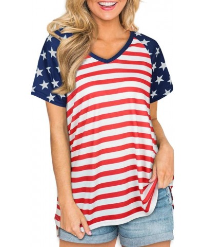 Womens Summer Deep V Neck Tops Sexy Casual Short Sleeve Low Cut Out T Shirts Blouse Usa Flag $10.80 Blouses